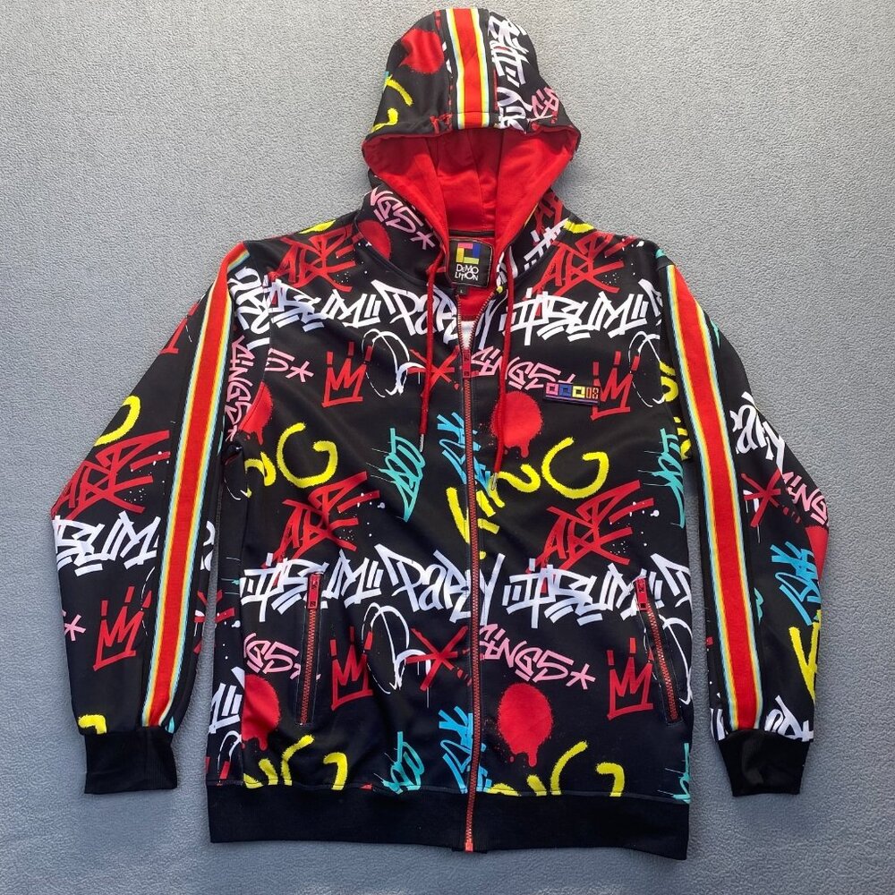 Demo Lition‎ Hoodie Jacket Retro Graffiti Print Colorful Zip Up Size Large,Teens